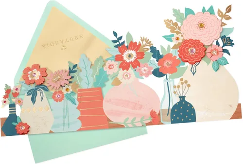 Miniatura 3 de Hallmark Tarjeta en blanco de firma (exhibición de flores plegadas de acordeón) para cumpleaños, pensando en ti, gracias, aniversario, todas