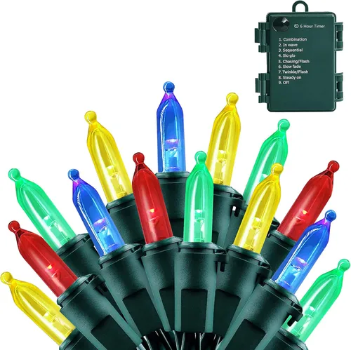 Miniatura 16 de ASENEK - Tiras de luces de Navidad, luces de tiras que funcionan con pilas, 50 luces LED, mini luces con temporizador automático y 8 modos de Blanco