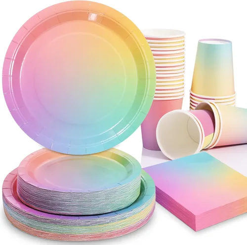 Miniatura 11 de Juego de 350 platos de papel floral, platos desechables con borde dorado para 50 invitados, suministros de fiesta para adultos, jardín, fiesta
