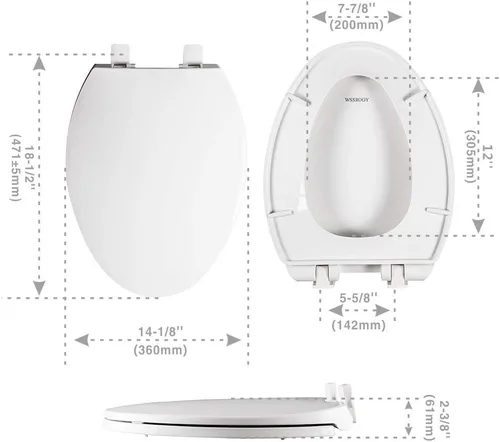Miniatura 3 de Asiento de inodoro alargado con tapa de cierre suave, fácil de instalar, plástico, blanco, adecuado para inodoros alargados u ovalados