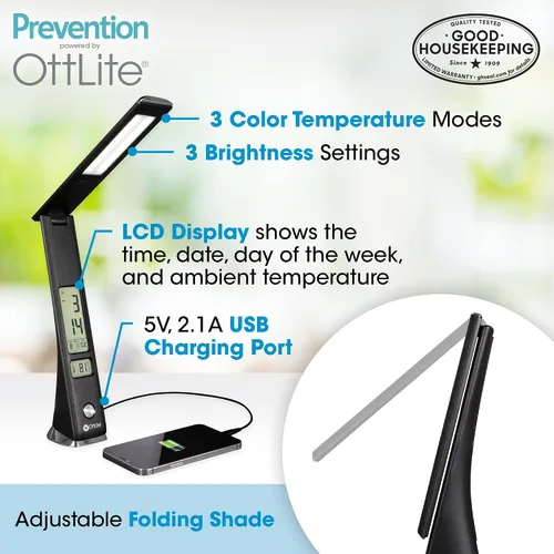 Miniatura 2 de Prevention by OttLite - Lámpara LED ajustable con pantalla digital, diseñada para reducir la fatiga ocular, cuello ajustable, 3 modos