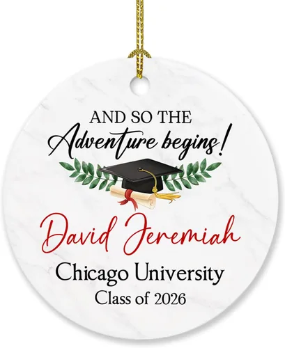 Adorno de graduación «and So The Adventure Begins», adorno de graduación con nombre personalizado, regalo para graduación, escuela secundaria,