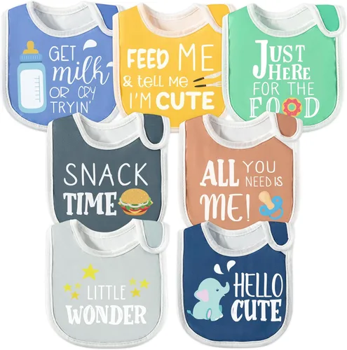 Miniatura 12 de 7 Piezas Baberos de Bebé de Algodón Impermeables con Cierre de Velcro Babero para Recién Nacido Recuerdo Regalo de Bebé para Babear Alimentación