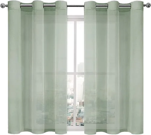 Miniatura 9 de DWCN Cortinas traslúcidas color verde frijol para sala de estar y dormitorio - Cortinas voile con aspecto de lino sintético con ojales en la parte