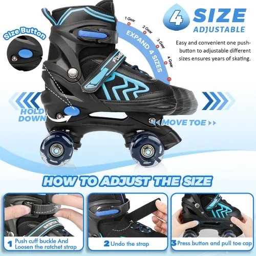 Miniatura 2 de Patines de Ruedas para Niños y Niñas, Ajustables 4 Tamaños Patines de Ruedas Cuádruples para Niños y Jóvenes con Ruedas que se Iluminan para Negro