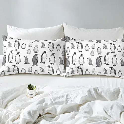 Miniatura 7 de Erosebridal Funda de edredón de pingüino, tamaño matrimonial, funda de edredón de animales antárticos para habitación de niños, niñas, adolescentes