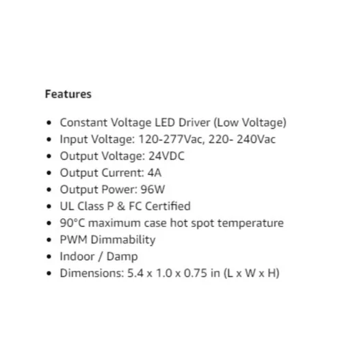 Miniatura 7 de SIRS-E ERP VLM100W-24 Voltaje constante DC Power Compact LED Driver 24V 4A 96W UL Clase P para luces LED e iluminación
