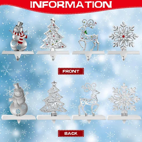 Miniatura 4 de GUOER Juego de 4 Soportes para Calcetines Navideños de Copo de Nieve para Repisa de Chimenea, Decoraciones Navideñas para Repisa de Chimenea