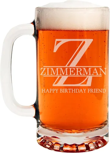 Miniatura 50 de Taza de cerveza de vidrio con monograma grabado de 16 onzas (letra B), regalos de cerveza personalizados de la A-Z para hombres, Día del Padre