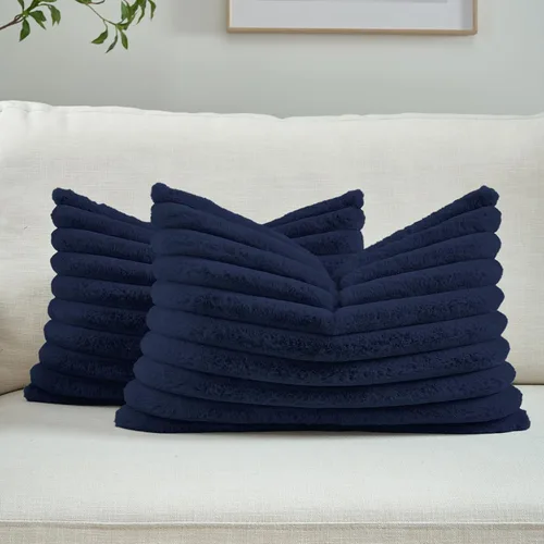 Miniatura 74 de FUTEI - Juego de 2 fundas de almohada decorativas con rayas, cuadradas, para invierno, piel sintética de conejo suave y acogedora y respaldo