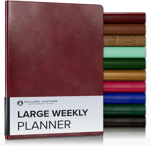 Miniatura 103 de Gallery Leather Agenda semanal y mensual grande 2025-2026, agenda y cuaderno con elegantes bordes de página dorados dorados, 12 meses, cactus Cactus