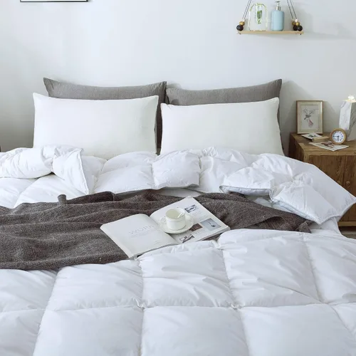 Miniatura 3 de All American Collection Edredón de plumas de ganso 100% algodón suave para dormitorio con pestañas en las esquinas (tamaño King, blanco)