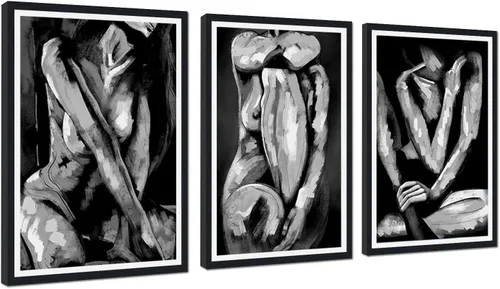 Miniatura 83 de Novatique 3 piezas de arte de pared sexy en blanco y negro para parejas desnudas, decoración de pared abstracta de amor para mujeres y hombres, arte