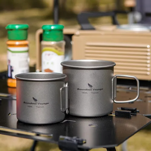 Miniatura 7 de Boundless Voyage Titanio Camping Taza Taza Fuego Abierto Ultraligero Camping Picnic Agua Vino Café Taza 4.1 fl oz y 6.1 fl oz Teacups Sin Tapa