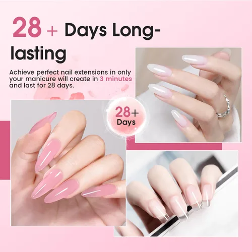 Miniatura 7 de JEWHITENY Set de uñas de gel de extensión de poligel transparente, blanco y rosa con capa base y capa superior para arte en dedos y manicura