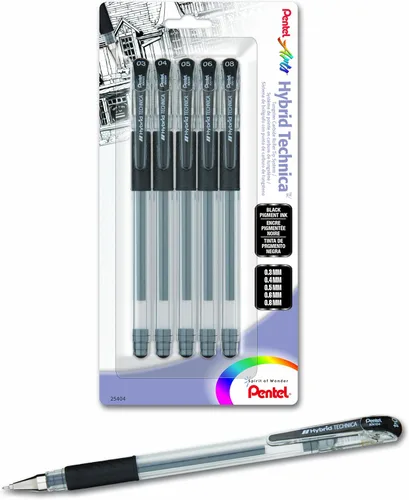 Miniatura 3 de Pentel Arts Hybrid Technica - Bolígrafo de 0.012 in, punta ultrafina, tinta negra, paquete de 1 unidad (KN103BPA)