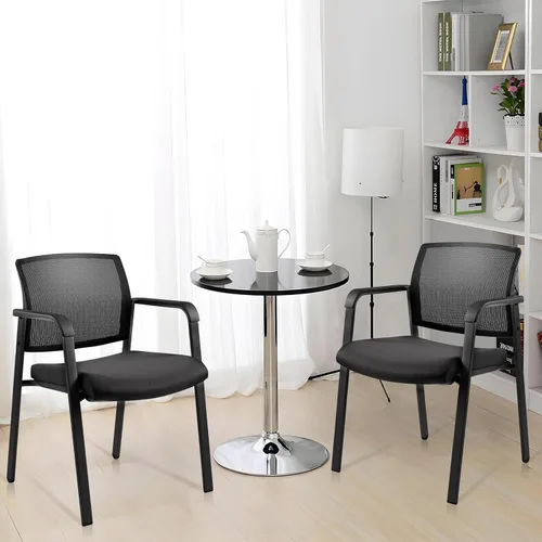 Miniatura 2 de CLATINA Sillas de oficina apilables para recepción de invitados con brazo, silla de sala de espera con respaldo de malla con asiento de tela Negro