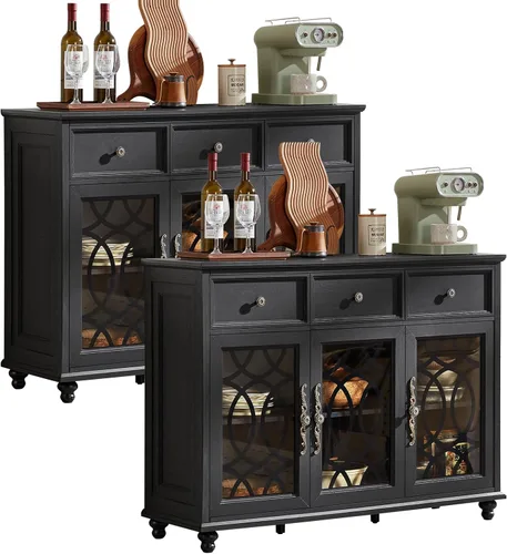 Miniatura 21 de Joaxswe Aparador de estilo rústico con almacenamiento, credenza grande de 59 pulgadas con 4 puertas de vidrio y 2 cajones, estantes ajustables, mesa