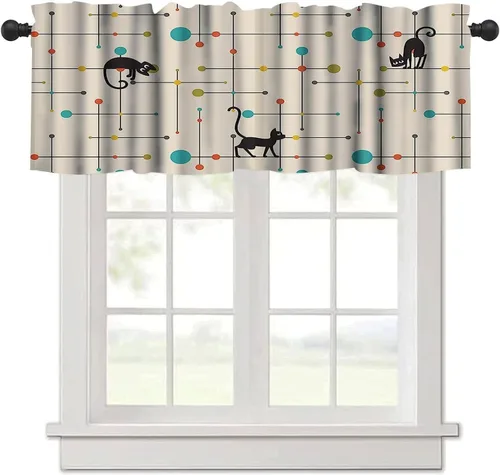Miniatura 31 de Cenefa de cortina geométrica para ventanas, cenefa moderna con bolsillo para barra, 1 panel, cortinas cortas abstractas para playa, cortinas cortas