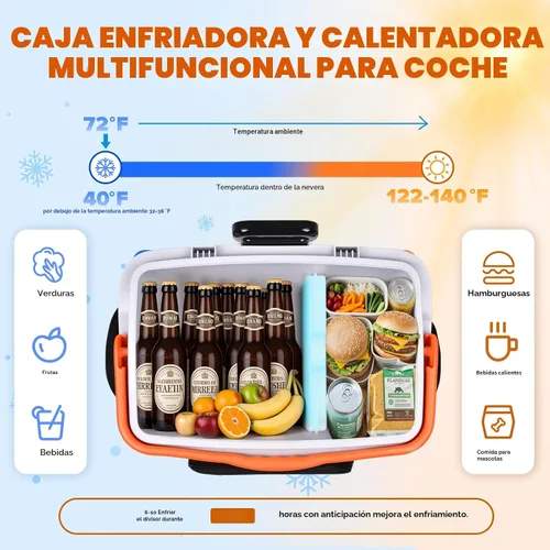 Miniatura 3 de Kikihuose Refrigerador de Coche de 12V 32 Qt (30L) Enfriador/Calentador Eléctrico con Bolsillos, Divisor de Paquete de Hielo, Tapa Extraíble