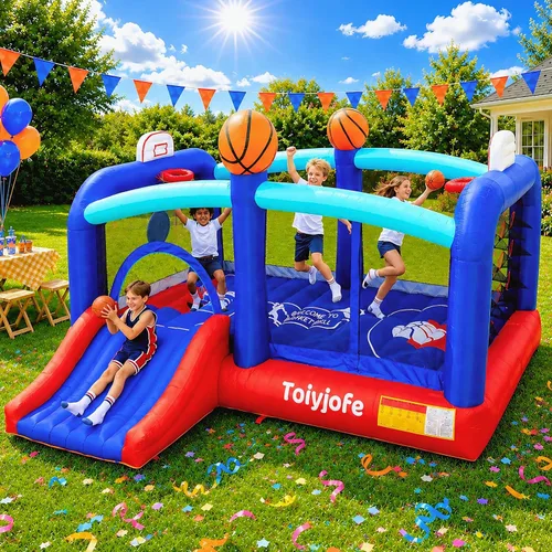 Castillo inflable inflable de baloncesto para niños grandes de 8 a 12 años, extra grande de 16 pies x 13 pies, con tobogán y aros dobles y área de