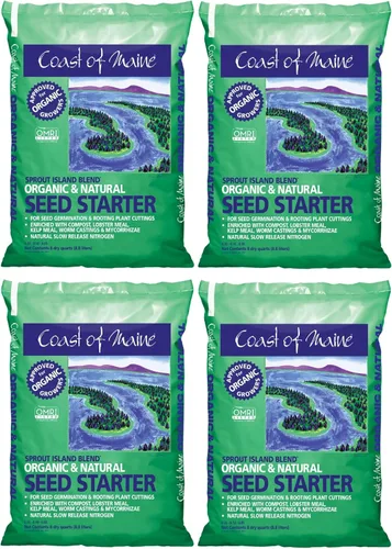 Coast of Maine, 8qt (paquete de 4) Sprout Island Blend, iniciador de semillas orgánicas y naturales para germinación de semillas y esquejes de