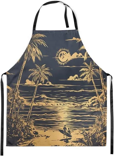 Miniatura 19 de Castle Fairy Mountain Moon Chef Apron,Starry Night Sky Apron 31"x26",Natural Landscape Painting Kitchen Aprons for Women Blue Beige Yellow