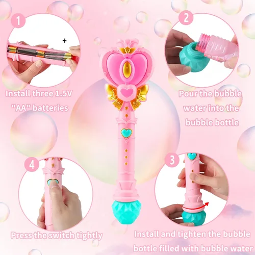 Miniatura 6 de Varita de Burbujas para Niños Máquina Sopladora de Burbujas Corazón de Princesa Varita con Luz Pascua Navidad Cesta Rellenos de Calcetín Juguetes al