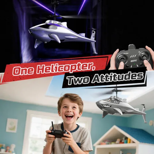 Miniatura 5 de DEERC Helicóptero de control remoto para niños y adultos, helicóptero RC Shark con retención de altitud, despegue/aterrizaje con una tecla, luces