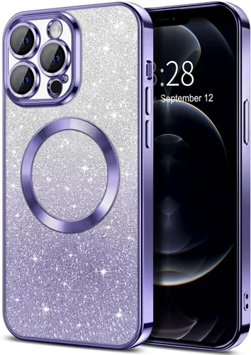 Miniatura 48 de Hython Funda para iPhone 13 Pro transparente con purpurina magnética [compatible con MagSafe] Protector completo de lente de cámara delgado