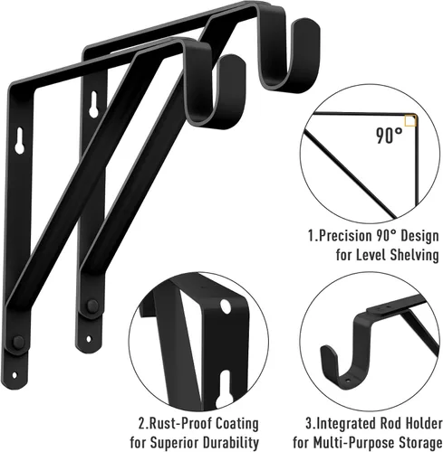 Miniatura 5 de Soporte de barra de armario resistente hasta 300 libras (paquete de 6) - Soportes de estante para montaje en pared para armario, garaje, lavandería