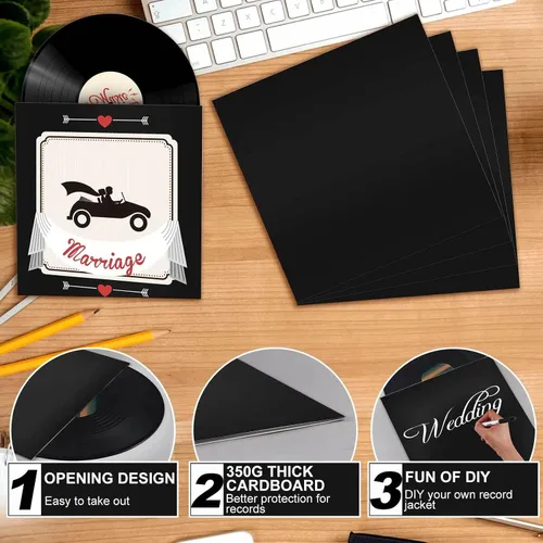 Miniatura 3 de Colarr 30 fundas de disco de vinilo de 12 pulgadas de 12.35 oz/m² en blanco, fundas de cartón para discos de vinilo, fundas exteriores LP