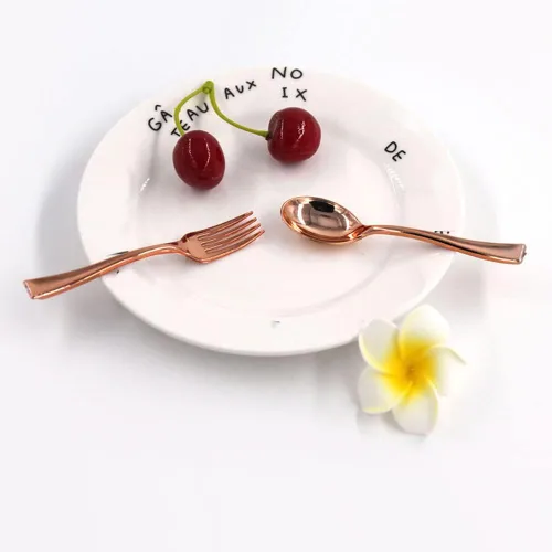 Miniatura 5 de Juego de 48 mini tenedores y cucharas de plástico desechables para fiestas, cubiertos dorados pulidos, cucharas de degustación, tenedores y cucharas