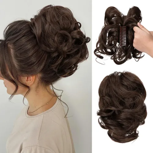 Miniatura 39 de CJL HAIR - Extensiones de cabello con pinza de garra para cola de caballo corta, trenza desordenada, sintéticas, maleables, para mujeres, cabello