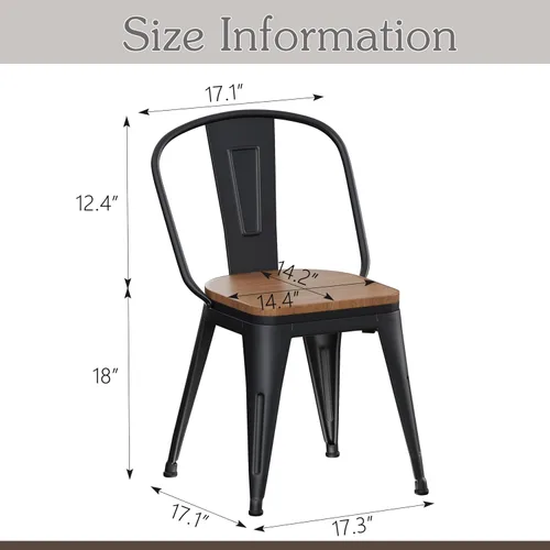 Miniatura 2 de Alunaune Juego de 4 sillas de comedor de metal para exteriores de 18 pulgadas, con respaldo alto, taburetes de bar industriales apilables de hierro