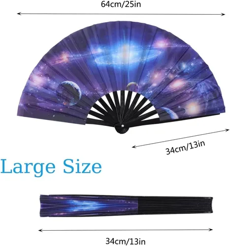 Miniatura 2 de Abanico plegable grande de bambú, 2 unidades, ventilador de mano plegable de bambú, ventilador de mano plegable de tela de nailon chino/japonés