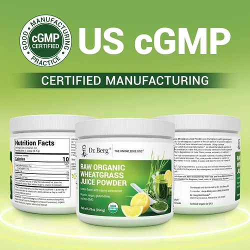 Miniatura 5 de Dr. Berg - Superalimento en polvo verde orgánico certificado por USDA (60 porciones), fabricado con pasto de trigo crudo, clorofila, minerales traza