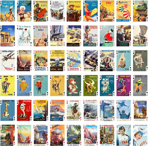 Miniatura 2 de Carteles de aviación vintage para jugar a las cartas (baraja de póquer 54 cartas todas diferentes) Carteles de viaje retro vintage Avia avión azafata