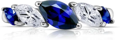 Miniatura 6 de Tienda Collection Platinum Plated Sterling Silver Marquise Created Sapphire 5-Stone Band Infinite Elements Cubic Zirconia Accents Ring