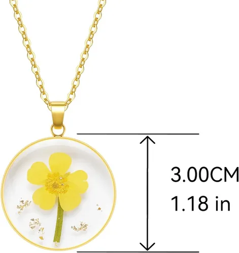 Miniatura 9 de Collares de flores de nacimiento para mujer, collar de 1 a 12 meses, collar de flores prensadas hecho a mano, regalo único de vacaciones, dorado, 18