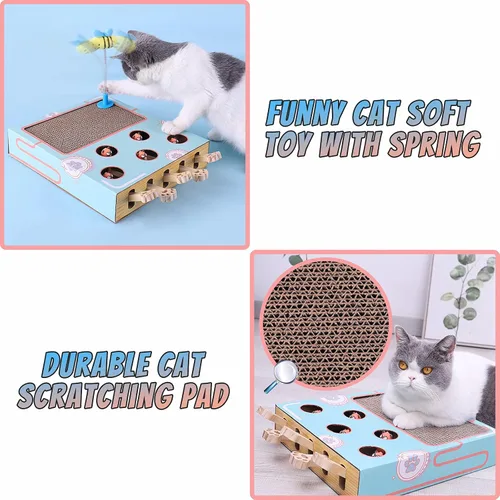 Miniatura 2 de Juguetes de enriquecimiento para gatos de interior con almohadilla para rascar gatos, caja de cartón para gatos para divertirse mucho, juguete