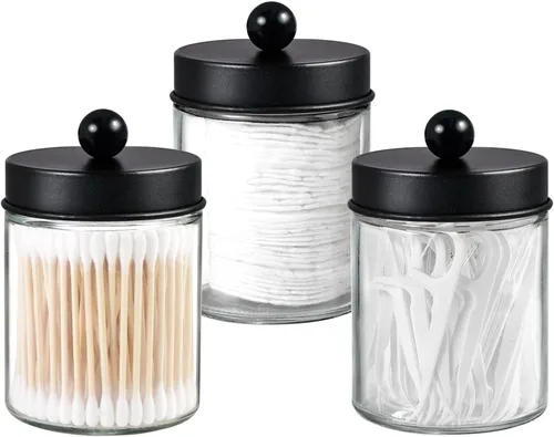 3 unidades de tarros de boticario en organizador de tocador de baño - juego de organizador de almacenamiento con soporte para bastoncillos, juego de
