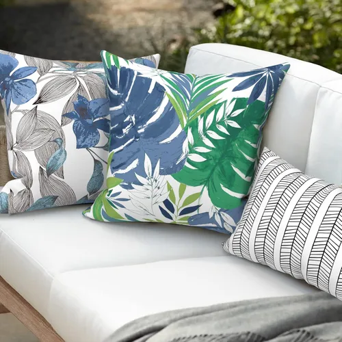 Miniatura 323 de Juego de 2 almohadas para exteriores de 16 x 16 pulgadas, repelentes al agua con interiores, para muebles de patio, hogar, jardín, geometría bohemia