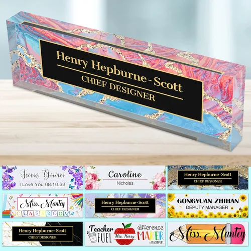 Miniatura 28 de Placa de nombre de escritorio personalizada para profesores, placa de nombre para escritorios, placa de escritorio de vidrio acrílico transparente