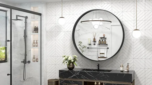 Miniatura 28 de TokeShimi - Espejo para pared de baño, espejo de tocador con marco de metal de aleación de aluminio mate cepillado e inoxidable, decoración rústica