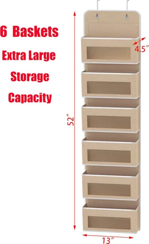 Miniatura 2 de Simple Houseware - Organizador con 6 bolsillos con ventana transparente para colgar sobre la puerta del armario, para recámara, baño, despensa, Beige