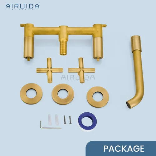 Miniatura 9 de Airuida Grifo de baño de latón macizo con boquilla giratoria 360, grifo mezclador de lavabo con válvula áspera y asas cruzadas dobles de latón