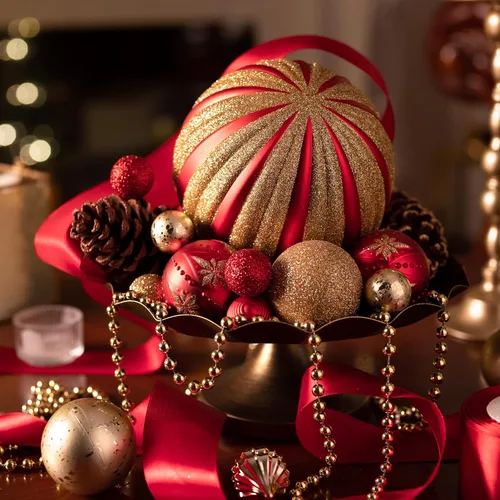 Miniatura 4 de Valery Madelyn Adorno grande para árboles de Navidad, 4 unidades, 5.9 pulgadas, rojo y dorado, inastillable, adornos de bola colgante de lujo a