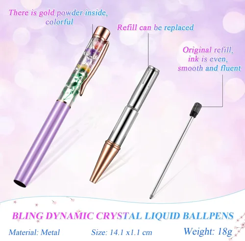 Miniatura 3 de HESTYA - 16 piezas de bolígrafos de glitter con cristales brillantes, bolígrafos de arena líquida dinámica y repuestos, tinta negra metálica