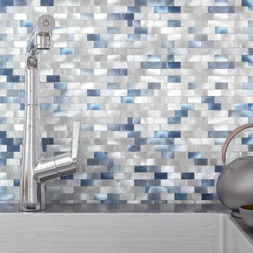 Miniatura 8 de BeNice Azulejos para salpicaduras de cocina, despegar y pegar, azulejos de metal para pared de baño, azulejos de pared de baño, color azul (10 hojas)
